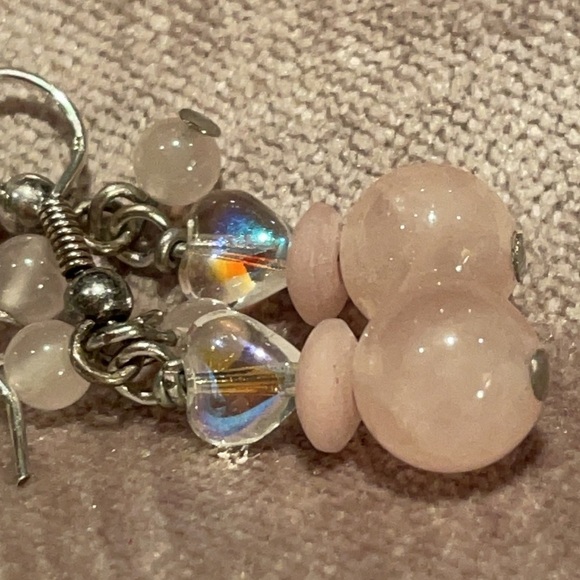 Rose Quartz Dangle Earrings 925 French Hooks Backs - Picture 4 of 6